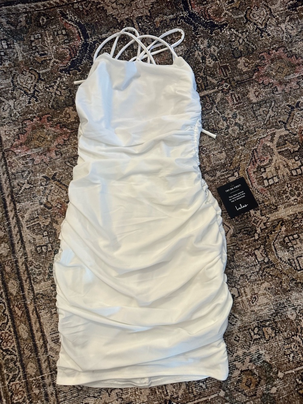 Lulu's White Ruched Strappy Halter Mini Dress